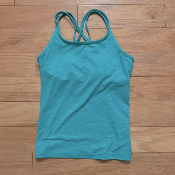 Athleta Girl | Teal Criss Cross Strap | Workout Tank | shelf Bra | size M (8-10) - Picture 1 of 5